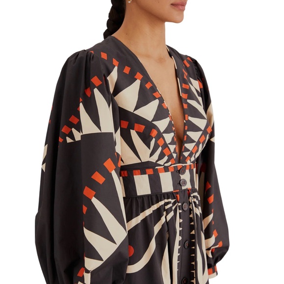 Farm Rio Black Coconut Grove Puff Sleeve Maxi Dress size xxs NWOT - Picture 4 of 9